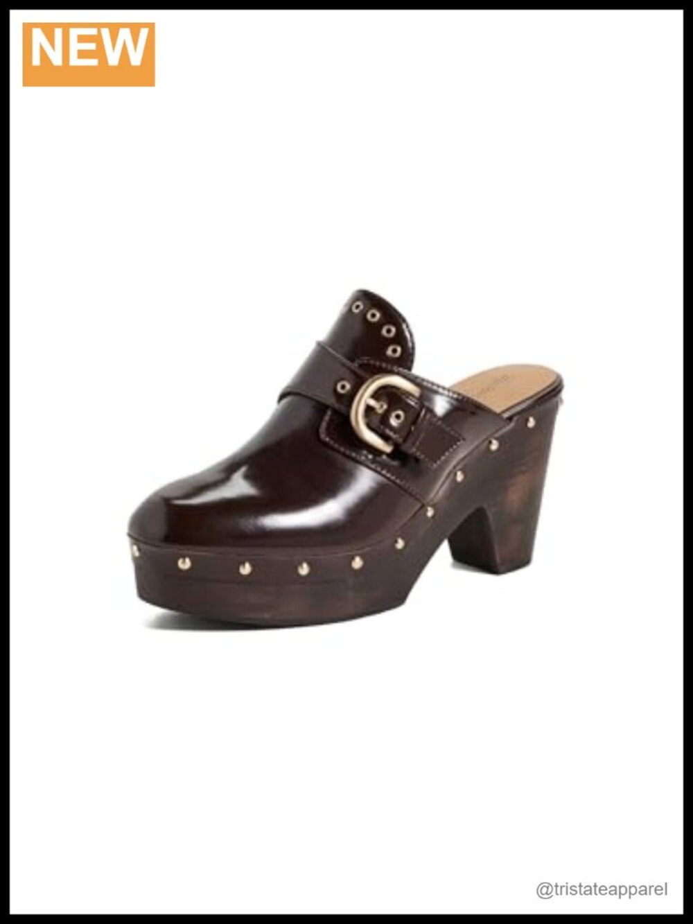 Leather Clog Buckle Strap Slip-On Platform Heel Round Toe Casual